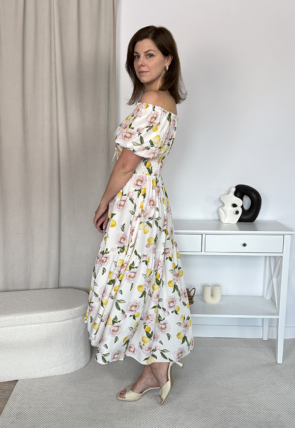 REBECA WISKOZA SUKIENKA HISZPANKA PLUS SIZE MIDI Z ROZCIĘCIEM W CYTRYNY. BIAŁO/ŻÓŁTA 01 - włoski zdjęcie 4