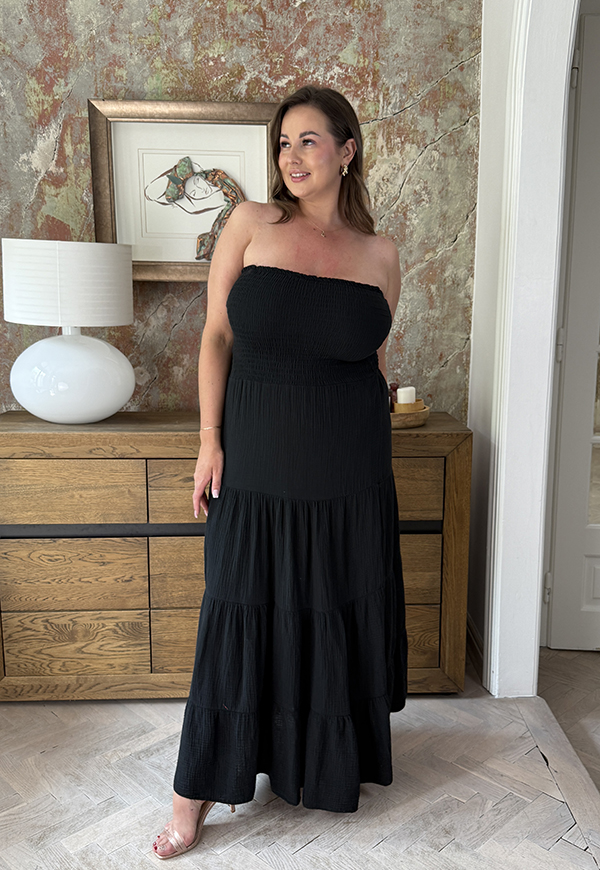 JOLINE SUKIENKA PLUS SIZE TUBA DŁUGA Z BAWEŁNY Z ROKLOSZOWANYM DOŁEM. CZARNA 01 - włoski zdjęcie 4