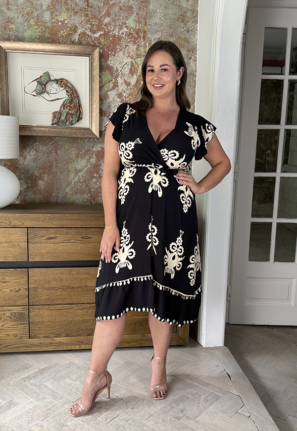 AURORA SUKIENKA Z WISKOZY MIDI PLUS SIZE WE WZORY. CZARNO/KREMOWA 04 - włoski zdjęcie 2