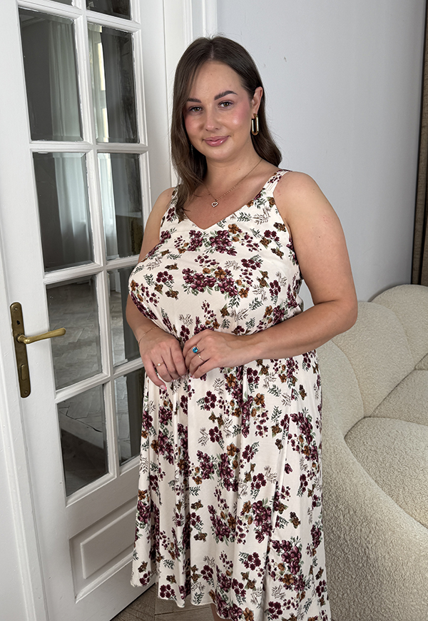 ARUBA SUKIENKA TRAPEZOWA PLUS SIZE NA RAMIĄCZKACH W KAWIATY.  BEŻOWO/RÓŻOWA 03 - włoski zdjęcie 4