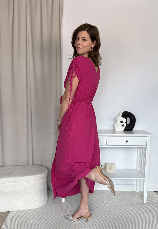 ROSE SUKIENKA DŁUGA ROZKLOSZOWANA Z OZDOBNĄ RÓŻĄ. FUKSJA 01 - włoski zdjęcie 3