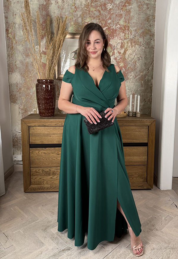 GAJA MAXI SUKIENKA DŁUGA Z OZDOBNYMI RAMIĄCZKAMI PLUS SIZE. BUTELKOWA ZIELEŃ 03 - produkt polski zdjęcie 3